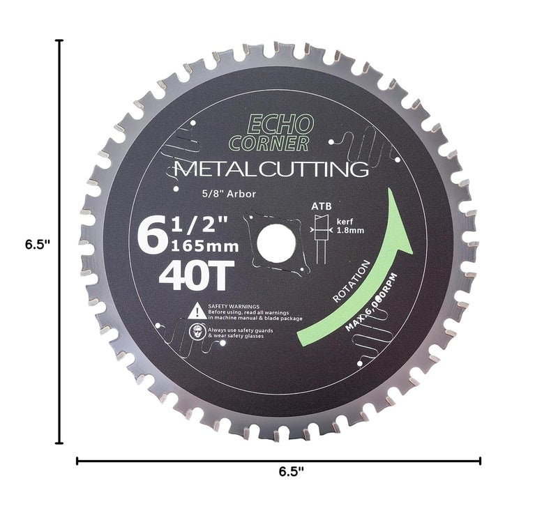 Echo Corner 6-1/2 Inch Metal Cutting Circular Saw Blade, Fast Dry Cool Clean Cut Off Mild Steel, Angle-Iron, Other Tough Ferrou Sheet/Plate/Tube, 5/8" Arbor - Image 5